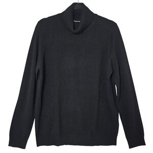NWT Hudson's Bay Women Black 100% Cashmere 2-Ply Knit Turtleneck Sweater L